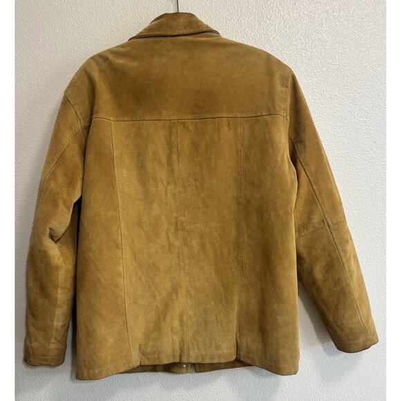 VINTAGE Leather Men’s Size L Tan Suede Jacket Boxy Zip Up 90’s Western Classic - Picture 2 of 15
